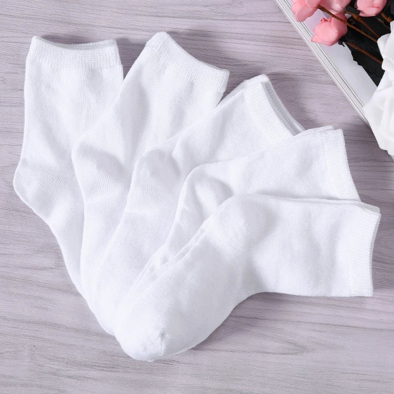 5 Pairs Kids Pure White Sock