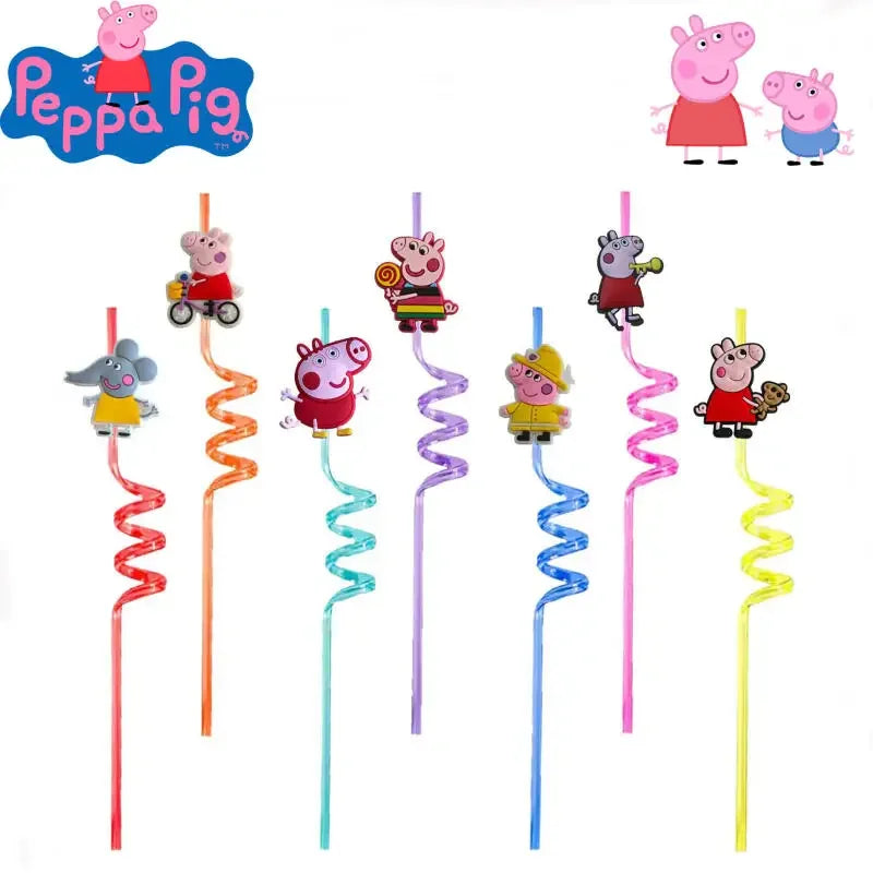 10pcs/set Anime Character Peppa Pig Straws