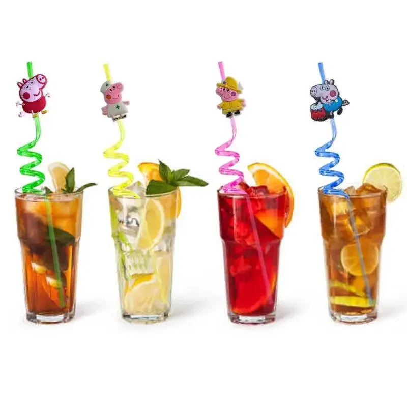 10pcs/set Anime Character Peppa Pig Straws
