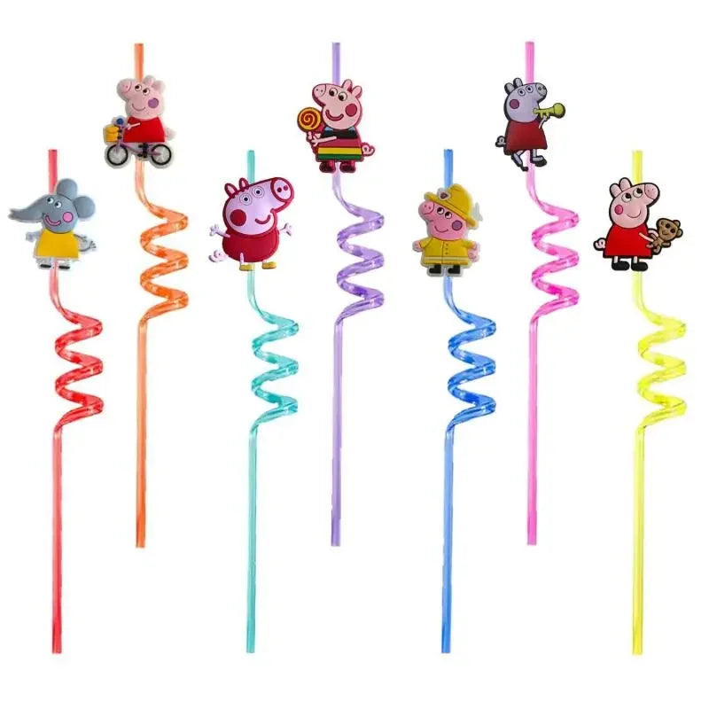 10pcs/set Anime Character Peppa Pig Straws