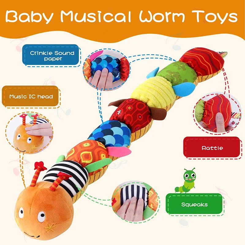 Babyrassel, Musikwurm, weiches Plüschspielzeug für Kleinkinder